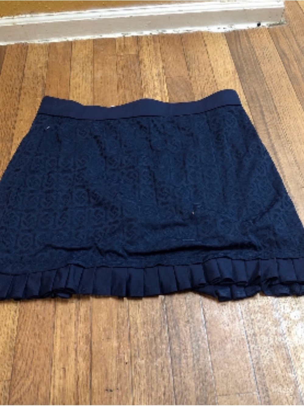 J. McLaughlin Navy Lace Mini Skirt with Pleated Hem